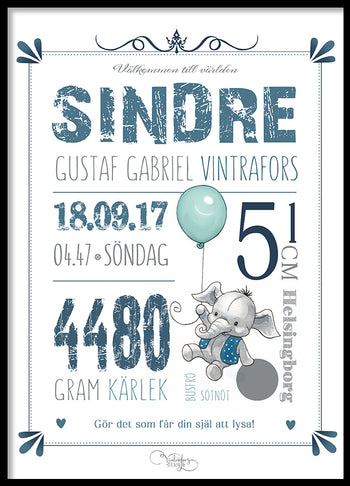 Personlig Poster | Födelsetavla | Blue Elephant