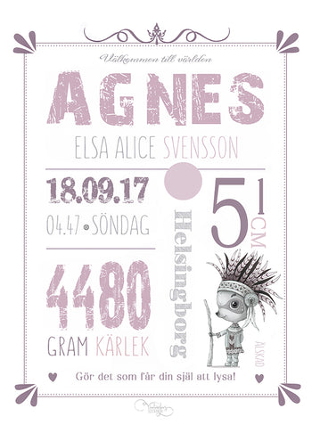 Personlig Poster | Födelsetavla | Doptavla | Pink Raccoon