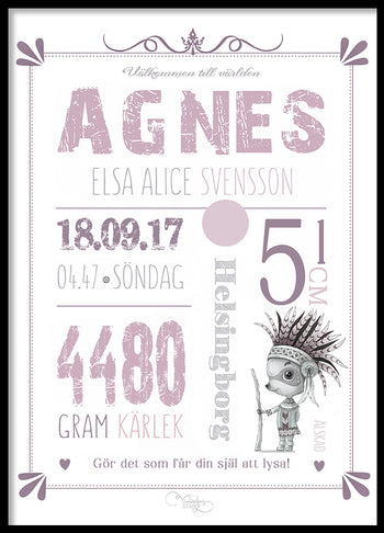 Personlig Poster | Födelsetavla | Doptavla | Pink Raccoon