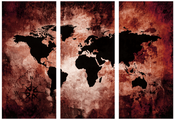 Ljuddämpande tavla - The world map - Röd världskarta i tre delar