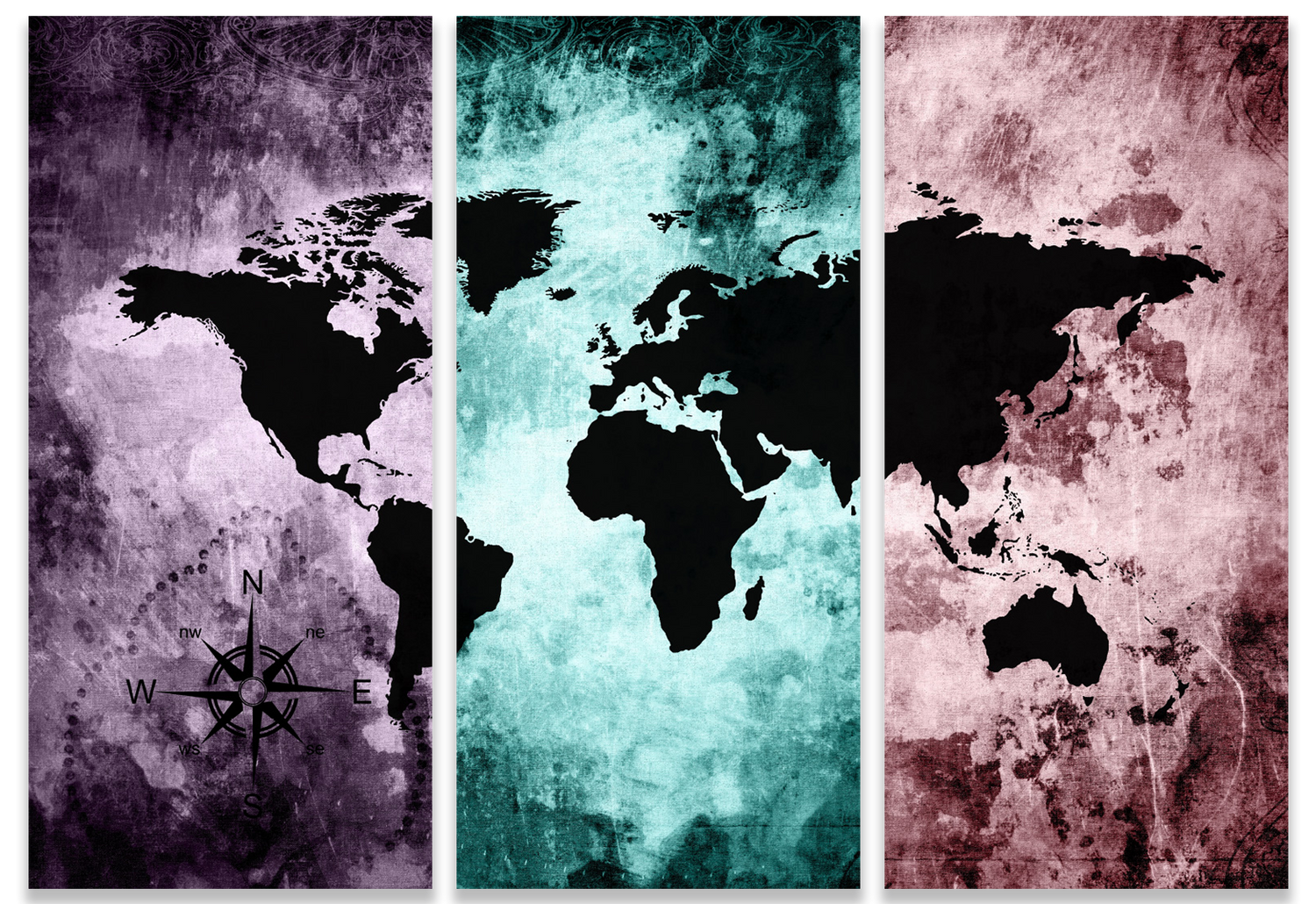 Ljuddämpande tavla - The world map - Pastel karta i tre delar