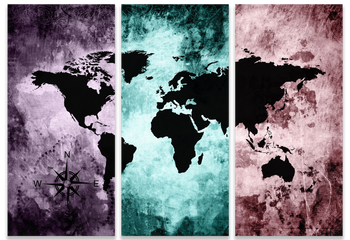 Ljuddämpande tavla - The world map - Pastel karta i tre delar
