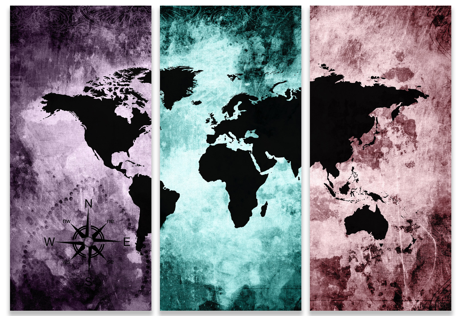 Ljuddämpande tavla - The world map - Pastel karta i tre delar