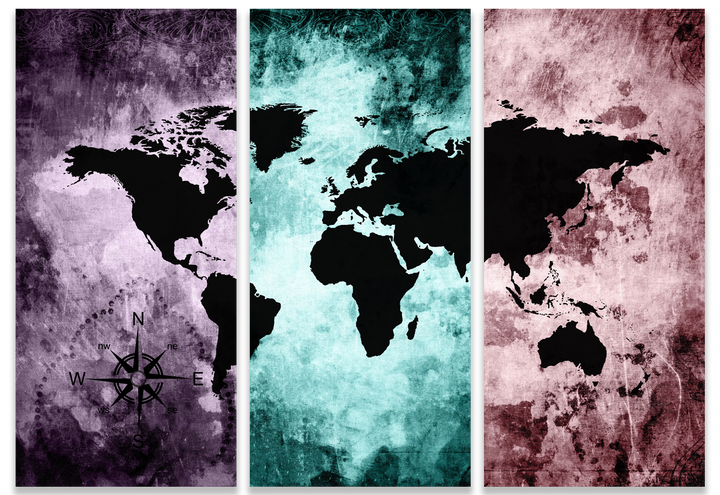 Ljuddämpande tavla - The world map - Pastel karta i tre delar