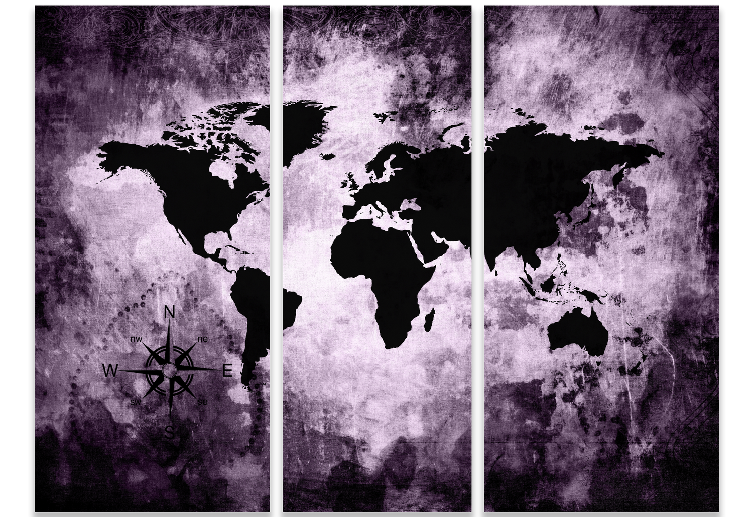 Ljuddämpande tavla - The world map - Lila Pastel karta i tre delar