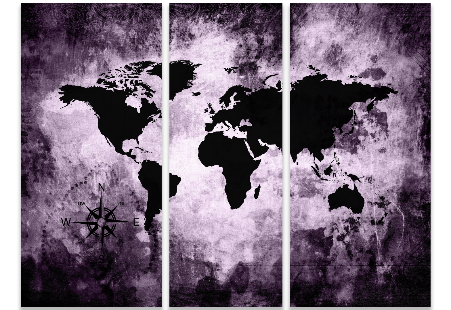 Ljuddämpande tavla - The world map - Lila Pastel karta i tre delar