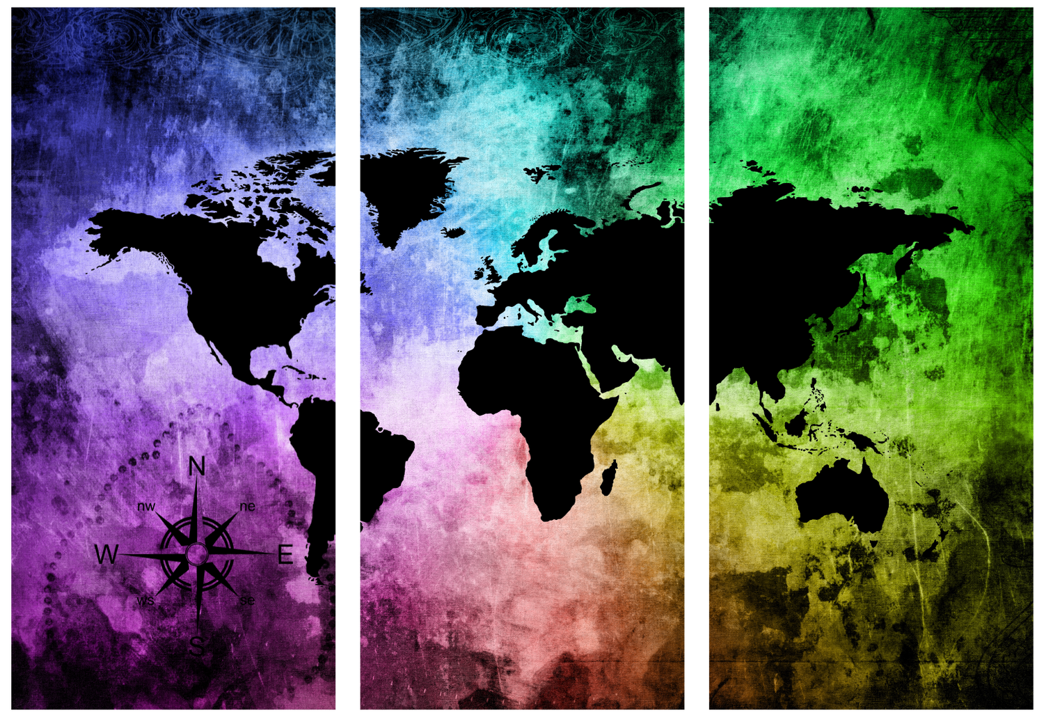Ljuddämpande tavla - The world map - Tavla av världskartan i tre delar