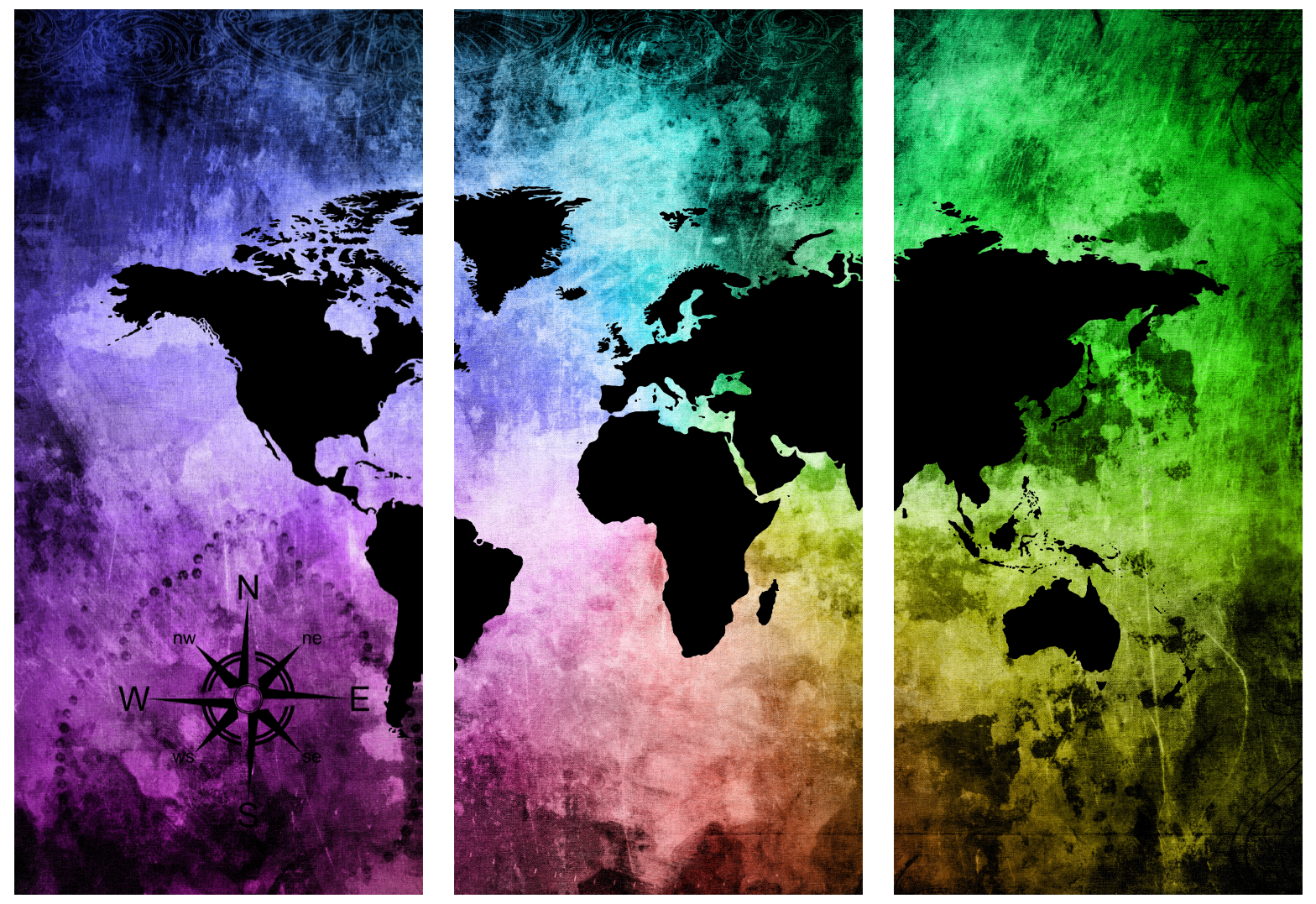 Ljuddämpande tavla - The world map - Tavla av världskartan i tre delar