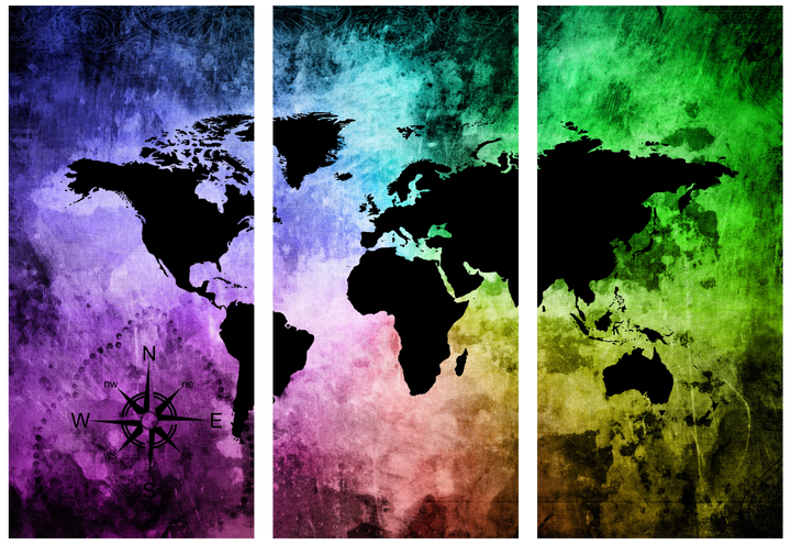 Ljuddämpande tavla - The world map - Tavla av världskartan i tre delar