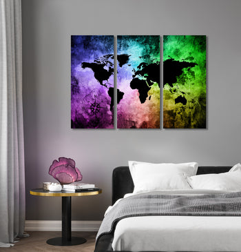 Ljuddämpande tavla - The world map - Tavla av världskartan i tre delar