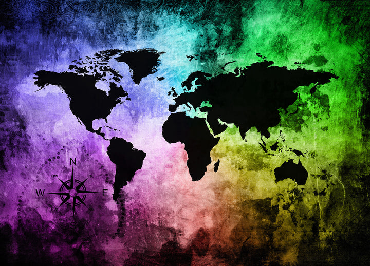 Ljuddämpande tavla - The world map - Världskartan i regnbågsfärger