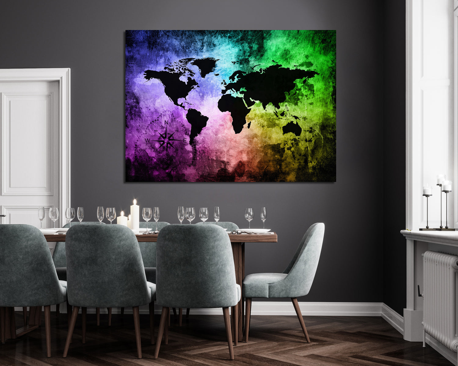 Ljuddämpande tavla - The world map - Världskartan i regnbågsfärger