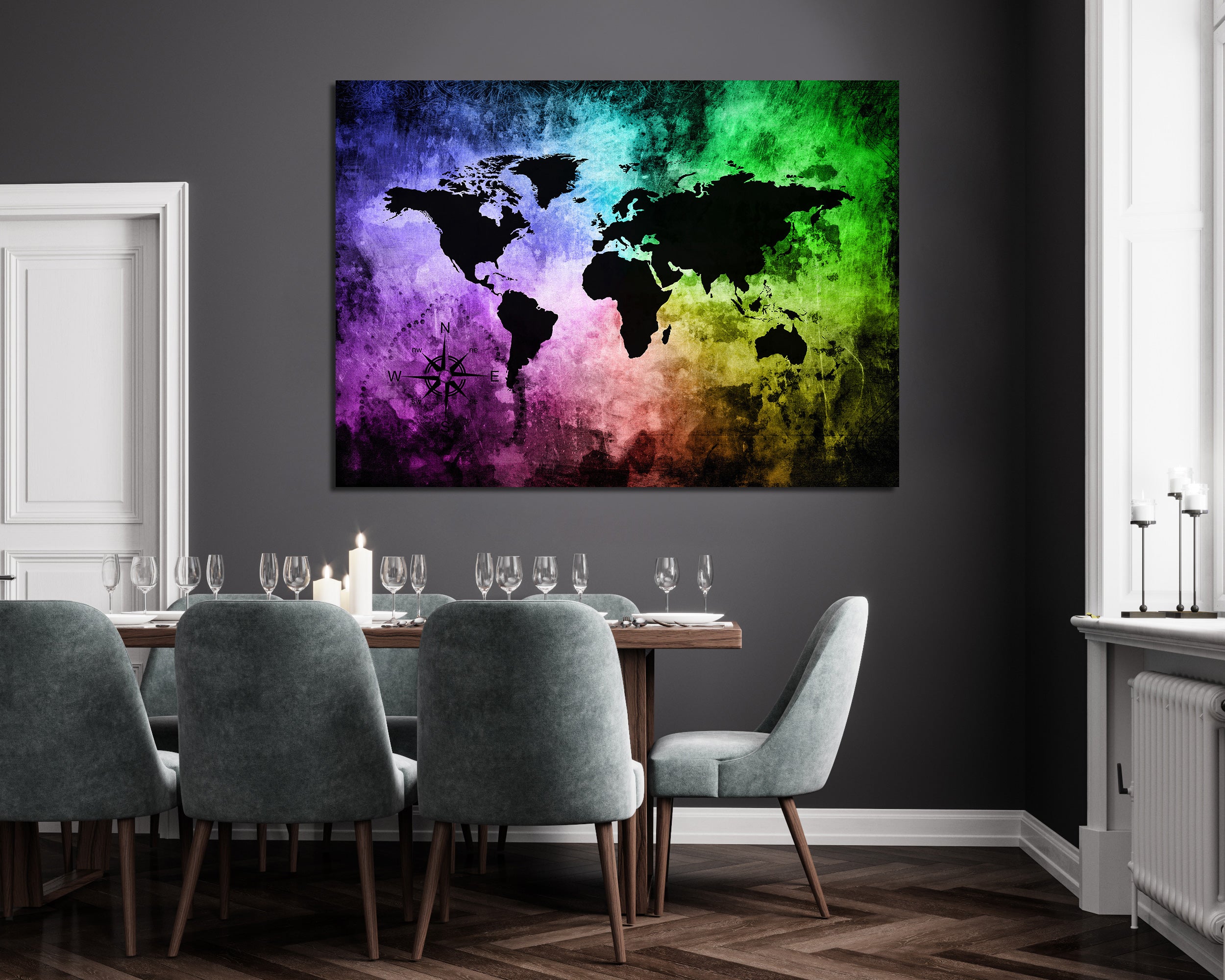 Ljuddämpande tavla - The world map - Världskartan i regnbågsfärger