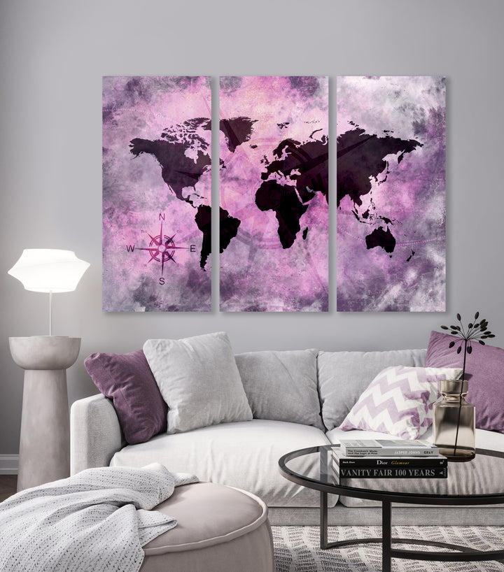 Ljuddämpande tavla - Pink World - Tavla av världskartan i delar