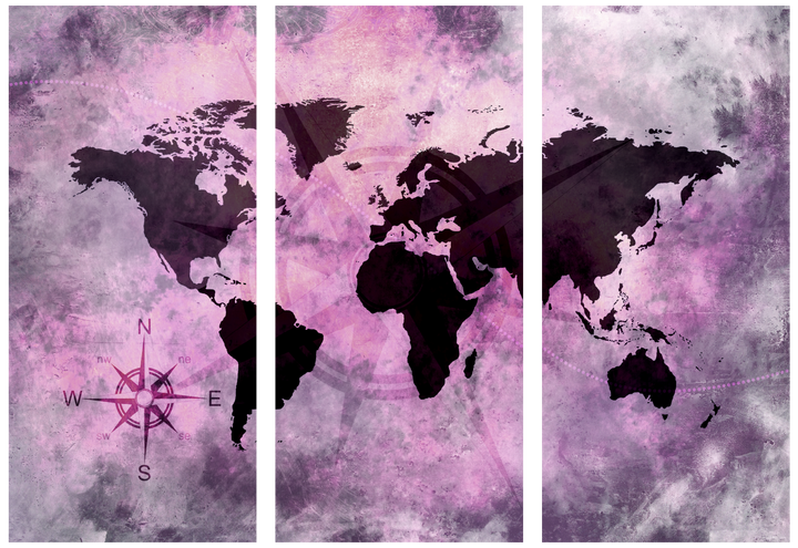 Ljuddämpande tavla - Pink World - Tavla av världskartan i delar