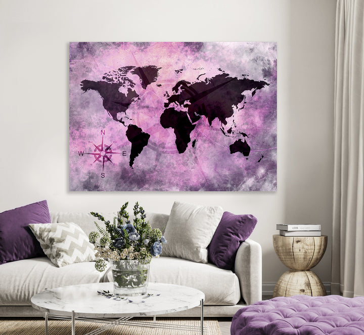 Ljuddämpande tavla - The world map "Pink World"
