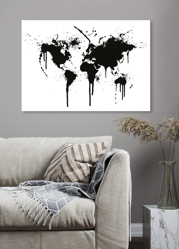 Ljuddämpande tavla - The World Map - Svart & Vitt Karta