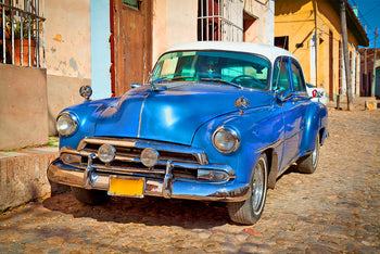 Ljuddämpande tavla - Cuba bilar - Blå bil i Havanna