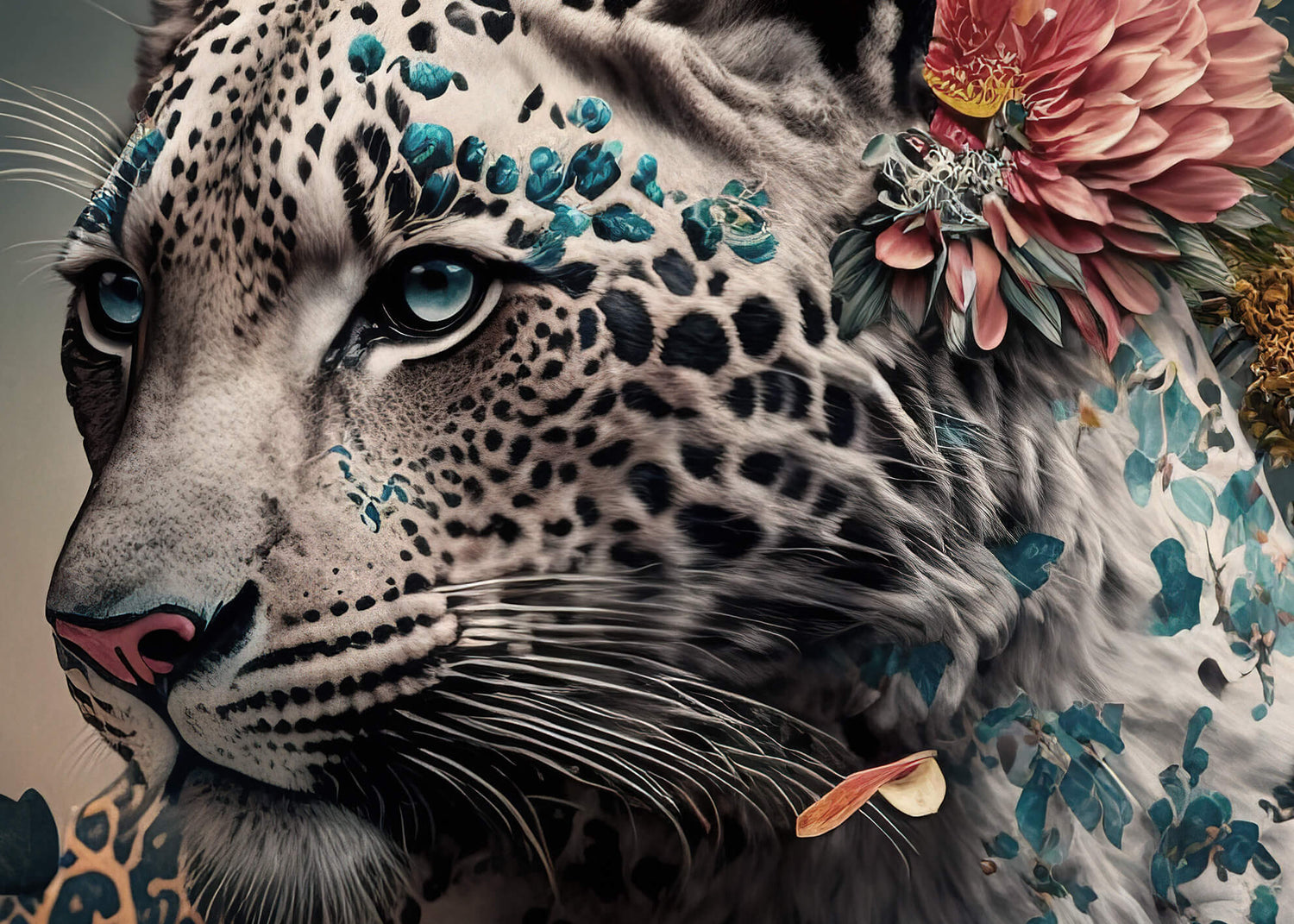 Ljuddämpande tavla - Leopard with flowers