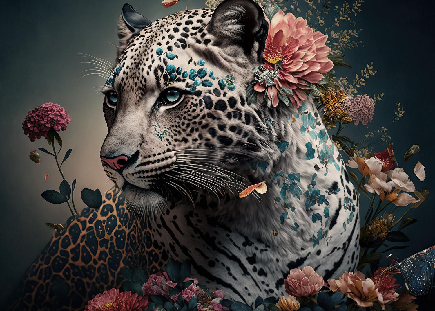 Ljuddämpande tavla - Leopard with flowers