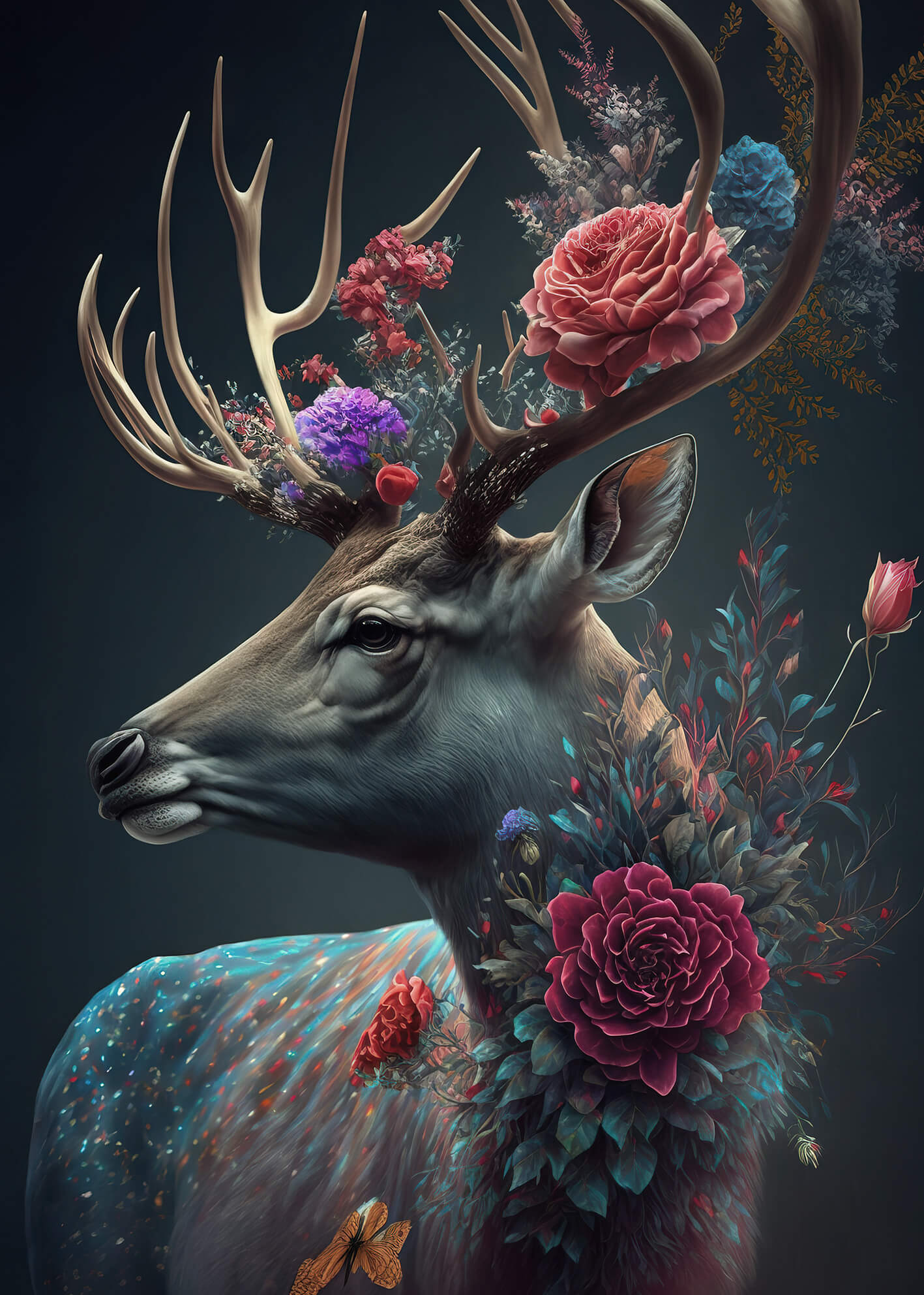 Ljuddämpande tavla - Deer with flowers