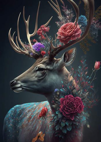 Ljuddämpande tavla - Deer with flowers