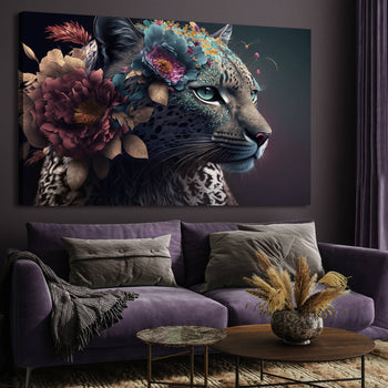 Ljuddämpande tavla - White Leopard with flowers