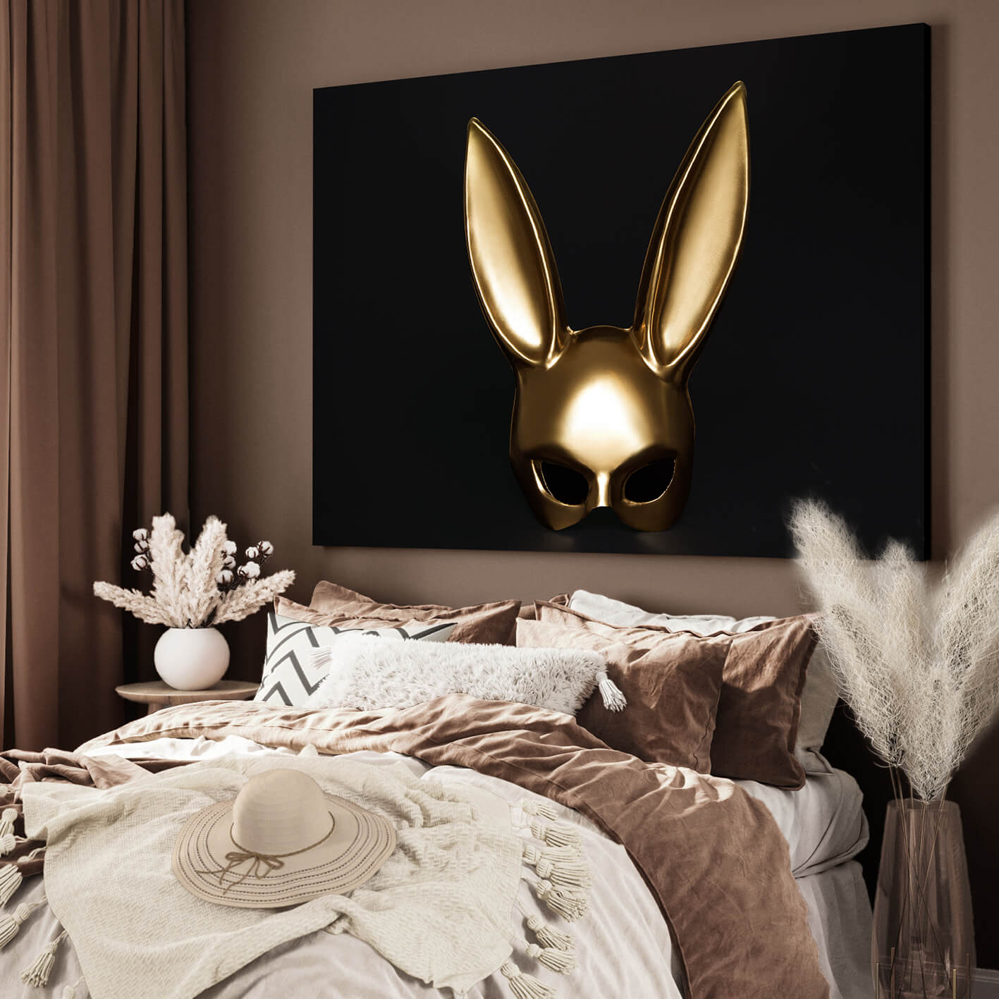 Ljuddämpande tavla - Gold Bunny Mask