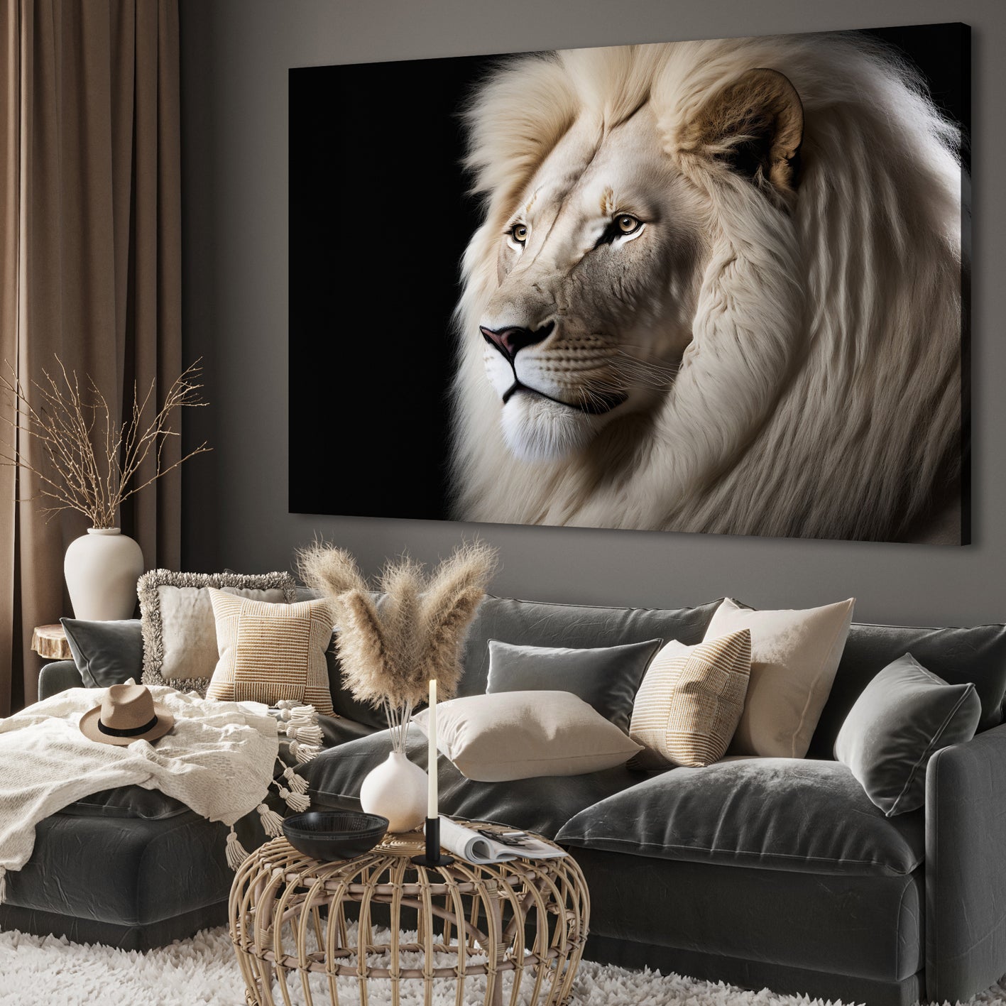 Ljuddämpande tavla - Beige Lion