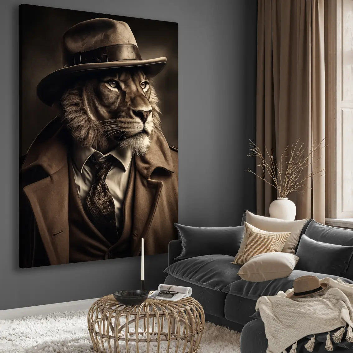 Ljuddämpande tavla - Lion in Suit