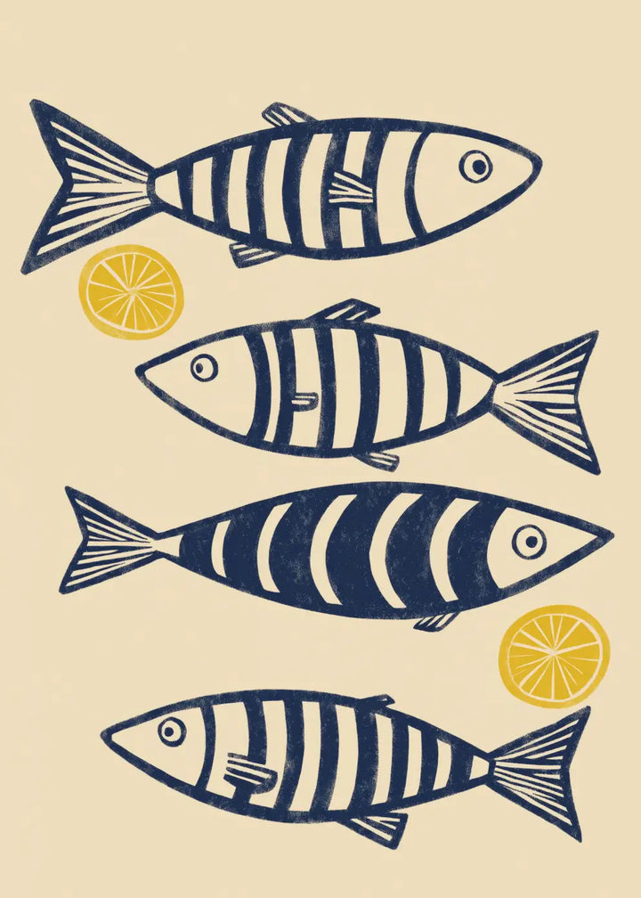 Canvastavla - Blue Fish with Lemons