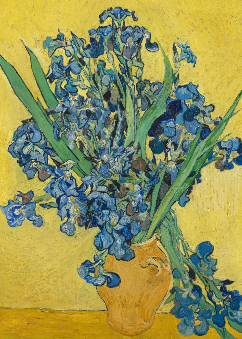 Ljuddämpande tavla - Vase with Irises Against a Yellow Background  