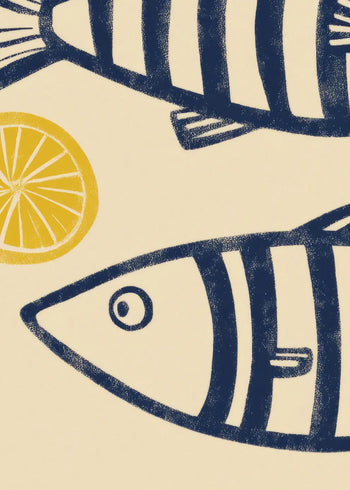 Ljuddämpande tavla - Blue Fish with Lemons