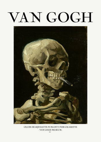 Canvastavla - Skull of a Skeleton with Burning Cigarette