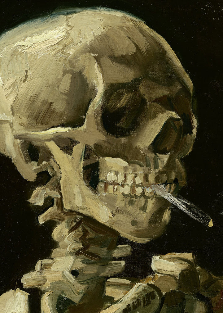 Canvastavla - Skull of a Skeleton with Burning Cigarette