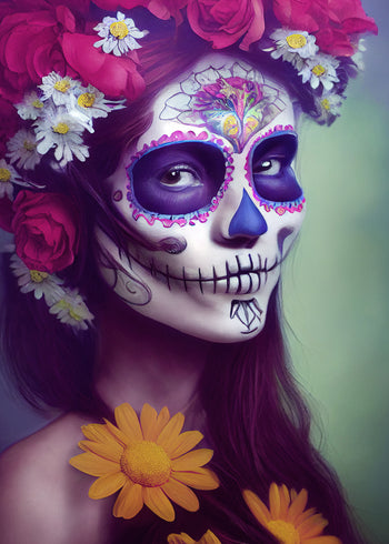 Ljuddämpande tavla - Skull and Flowers