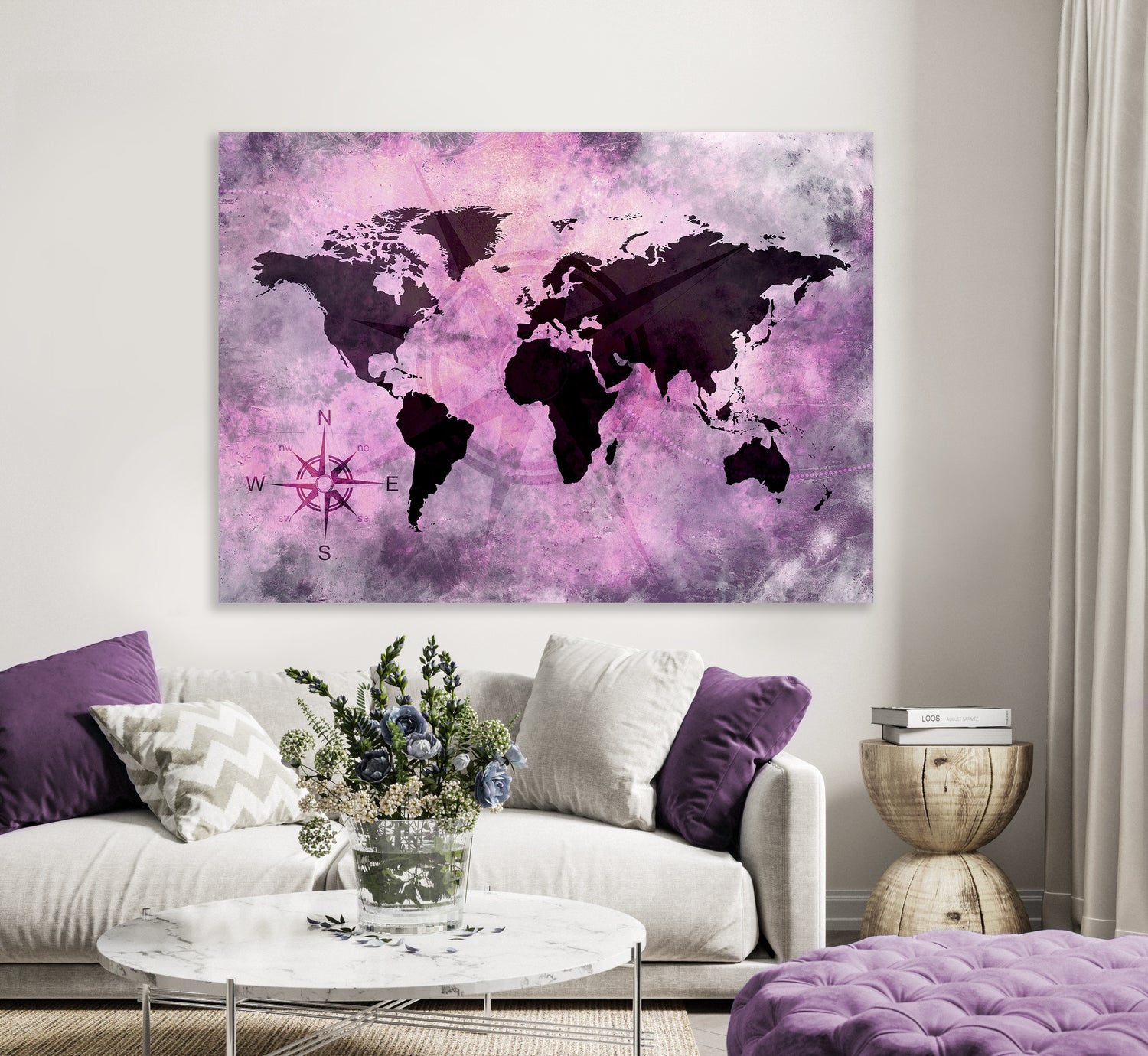 Canvastavla - Pink world map