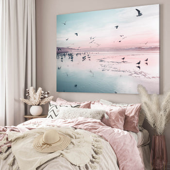 Canvastavla - Birds and pink sunset