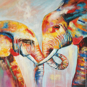 Abstrakt Oljemålning - Elephant Love