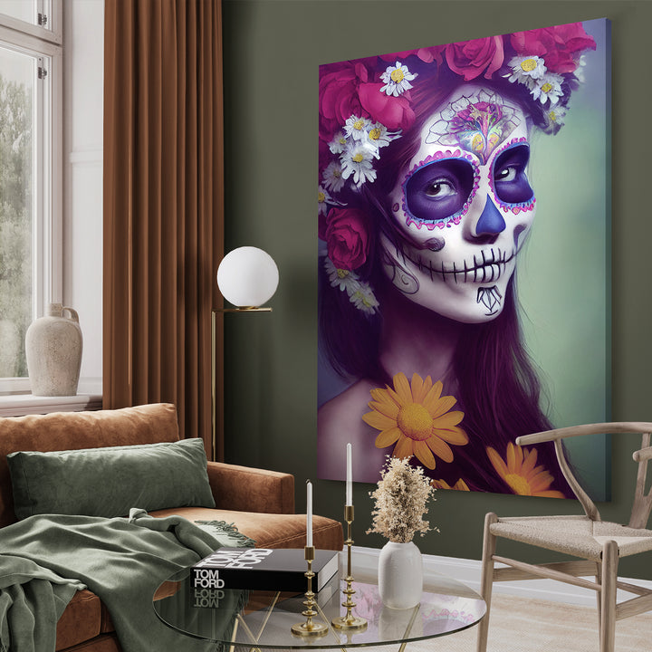 Canvastavla - Skull and Flowers