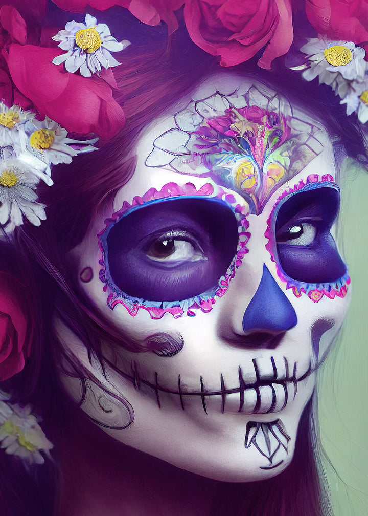 Canvastavla - Skull and Flowers