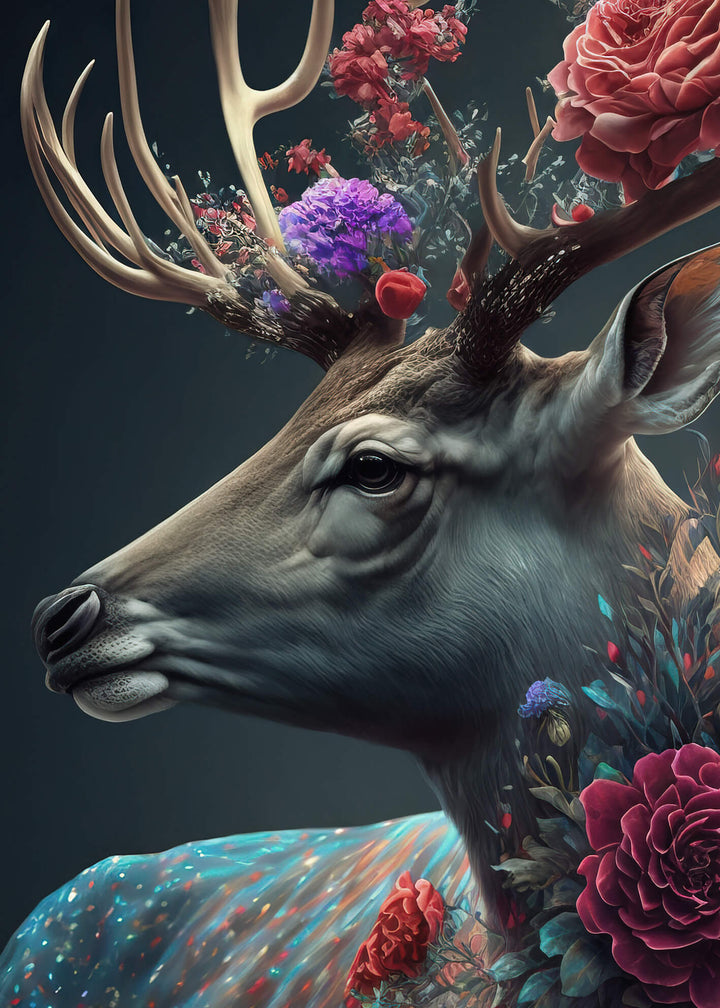 Canvastavla - Deer with flowers