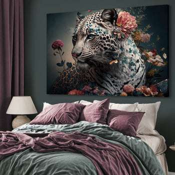 Canvastavla - Leopard with flowers