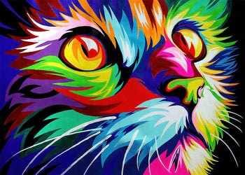 Abstrakt Oljemålning - Colorful Cat