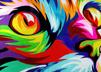 Abstrakt Oljemålning - Colorful Cat
