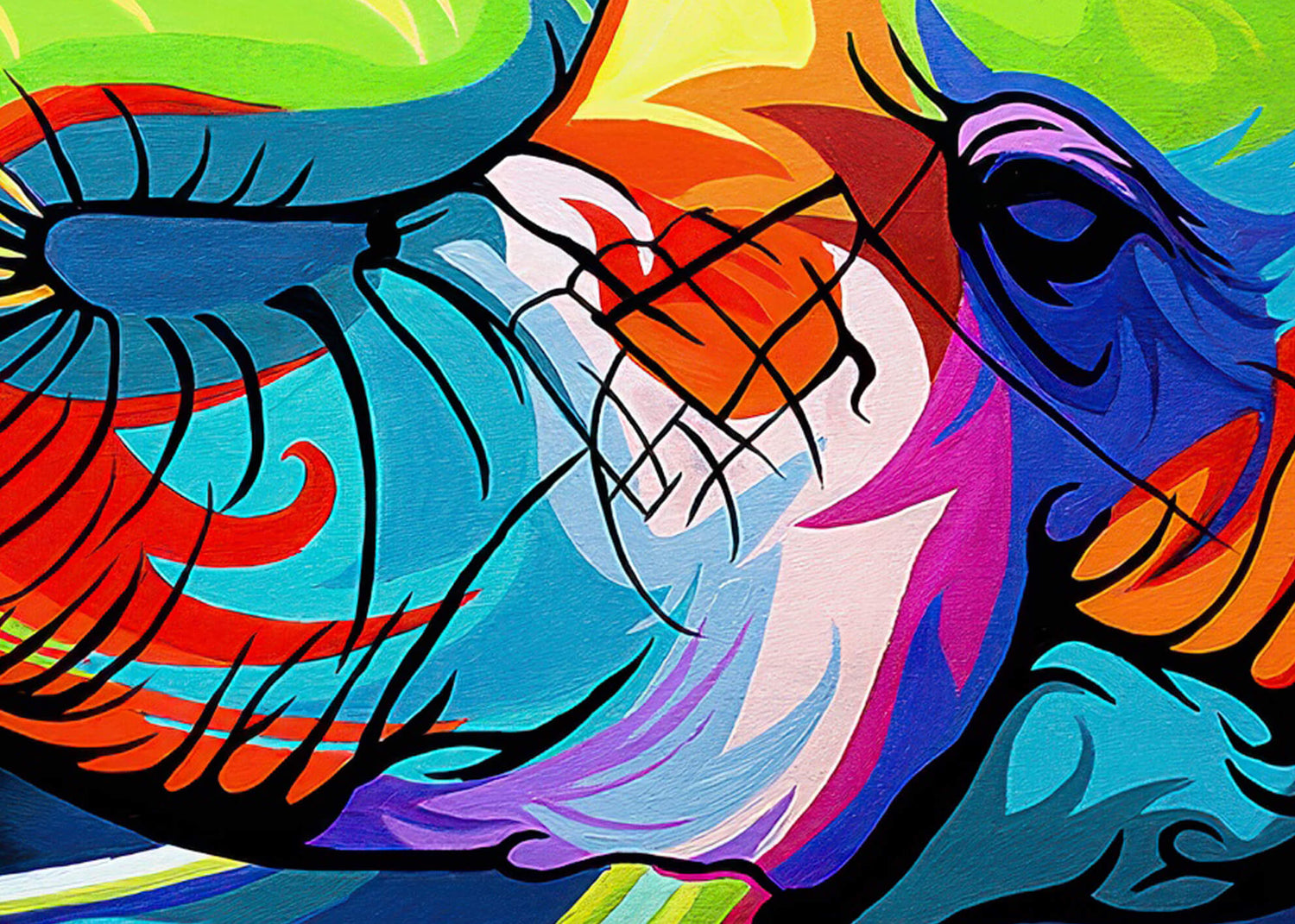 Abstrakt Oljemålning - Colorful Elephant