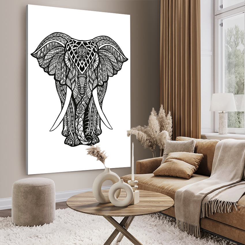 Canvastavla - Elephant black and white