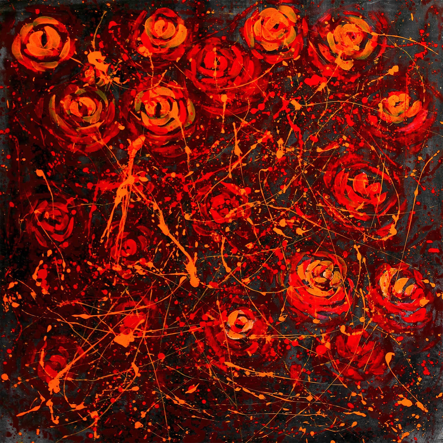 Abstrakt Oljemålning - Blood roses