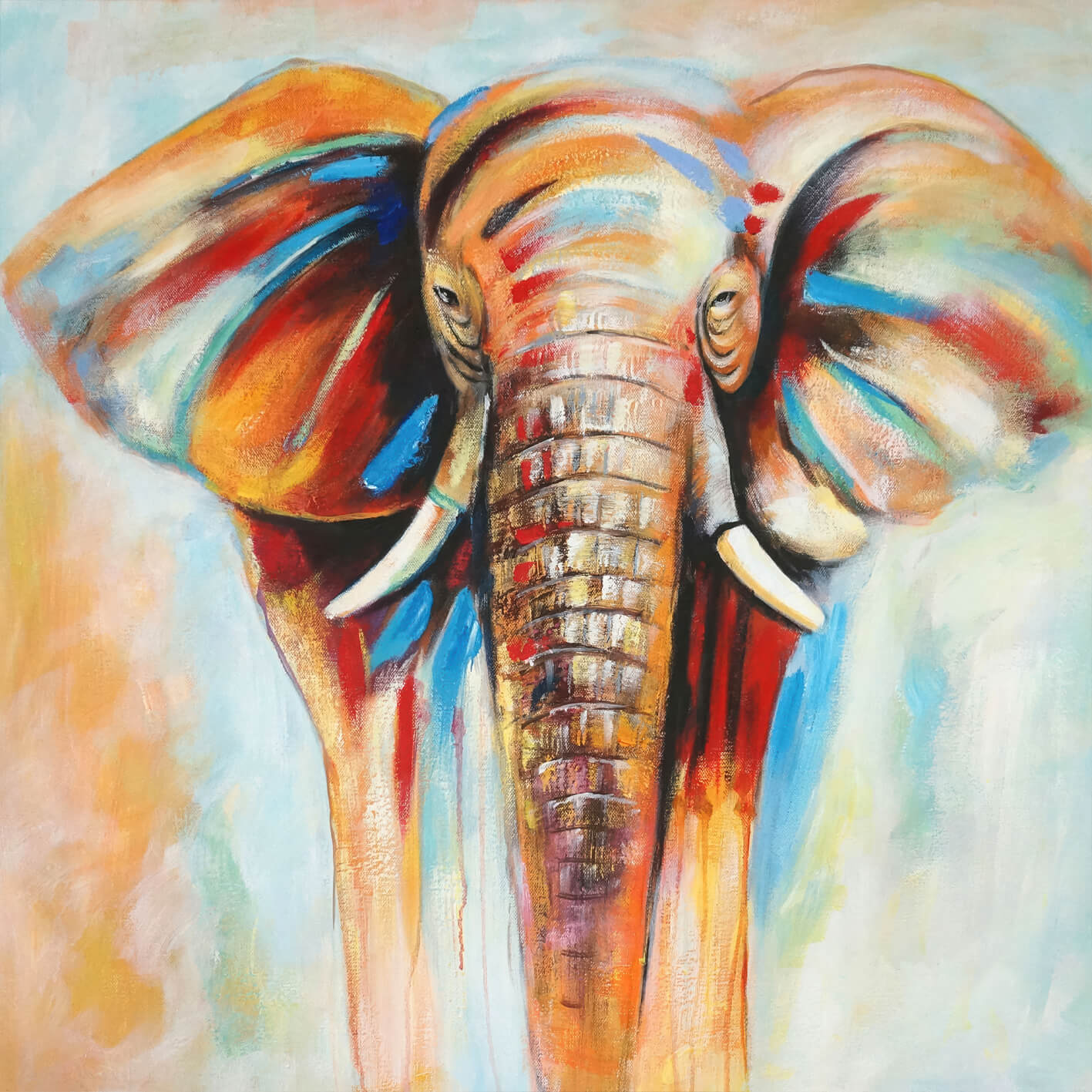 Abstrakt Oljemålning - Elephant Wisdom