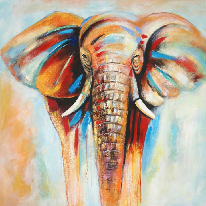 Abstrakt Oljemålning - Elephant Wisdom